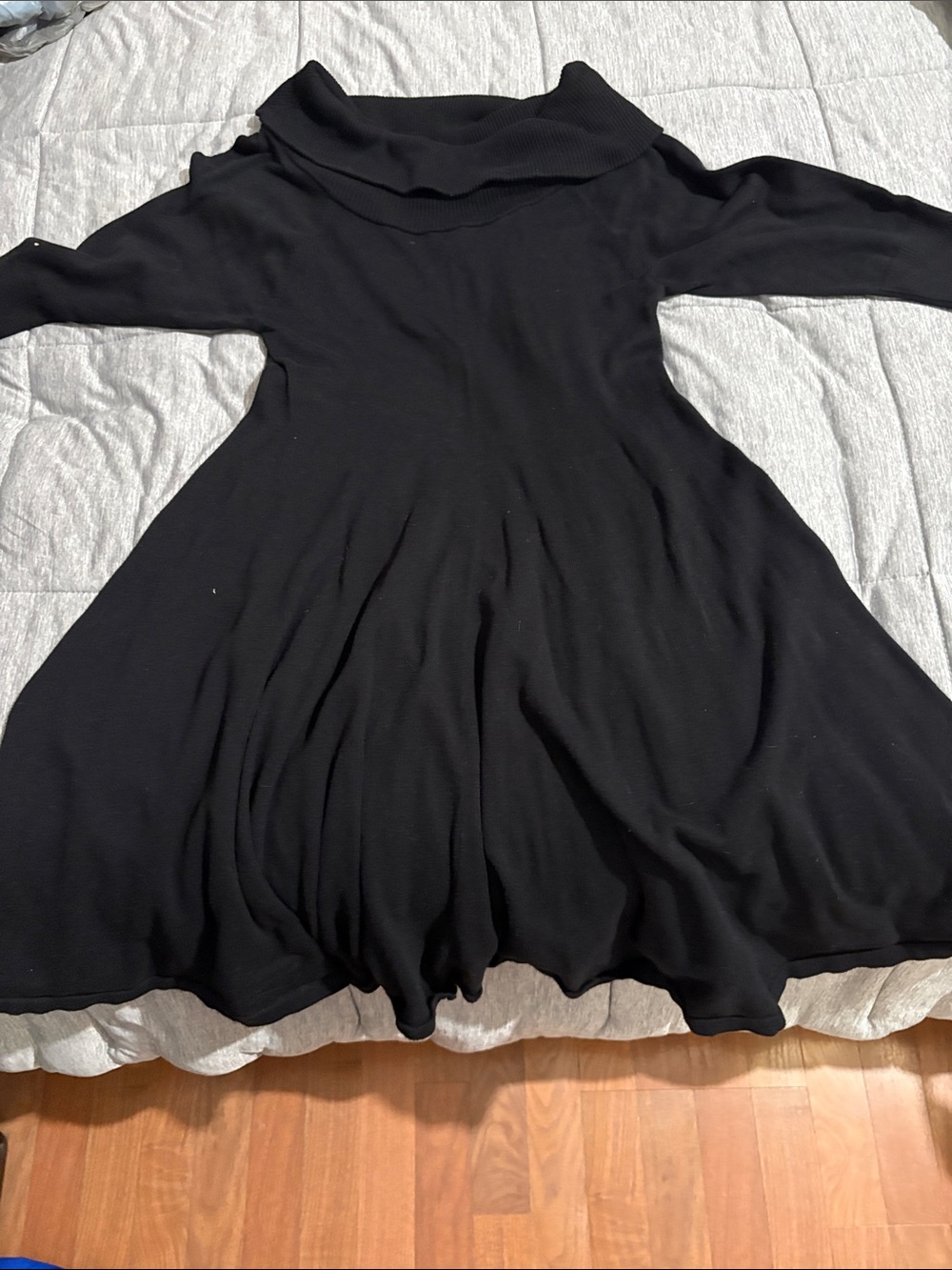 Off-Shoulder Black Long-Sleeve Knit Swing Dress